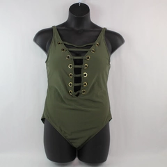 Green One Piece Swimsuit Women's Size L Pre-Owned with Faint Stains