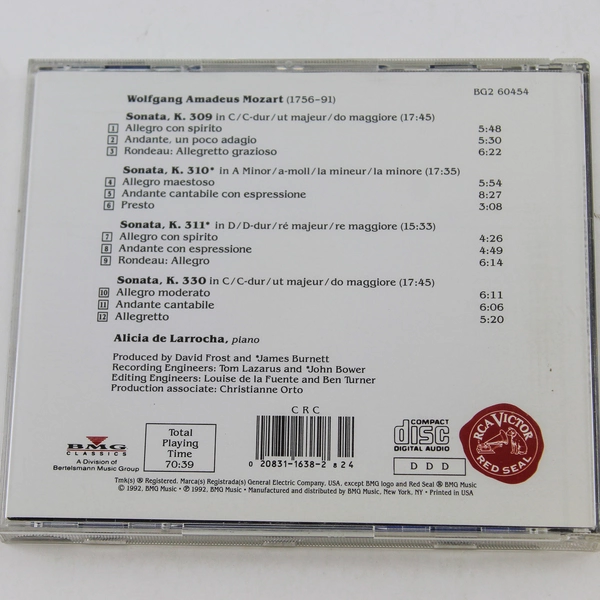 Alicia De Larrocha Mozart Piano Sonatas CD 1992 RCA Victor BMG - Good Condition
