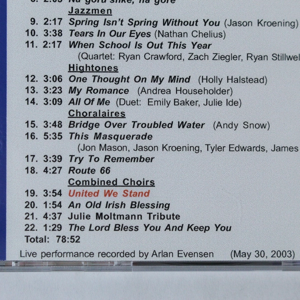 Rex Putnam High School 2003 United We Stand A Cappella Choir CD Good Condition