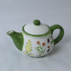 Bella Casa by Ganz Vintage Teapot Purple Orange Yellow Floral Design 9"