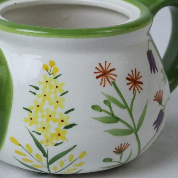 Bella Casa by Ganz Vintage Teapot Purple Orange Yellow Floral Design 9"