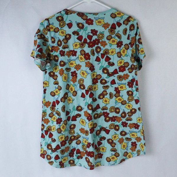 LulaRoe Women's Floral Shirt Size S Blue Red Yellow Short Sleeves Pre-Owned