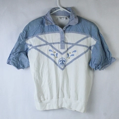 Bonnie and Bill by Holly Women's M Blue White Short Sleeve Top - Pre-Owned