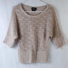 It's Our Time Women's Sweater Size M Pink Metallic Eyelet Pattern 3/4 Sleeve