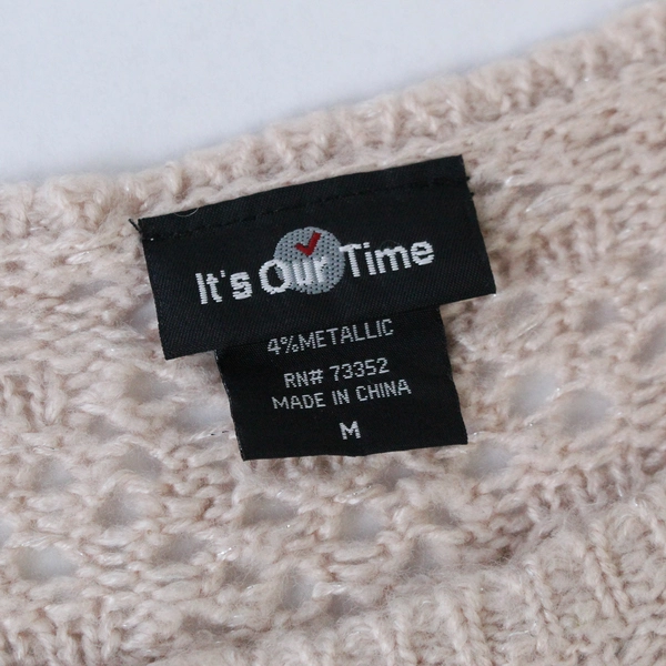 It's Our Time Women's Sweater Size M Pink Metallic Eyelet Pattern 3/4 Sleeve