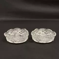 Lot of 2 Triangle Shaped Cut Glass Bowls Sawtooth Rim Palm Pattern
