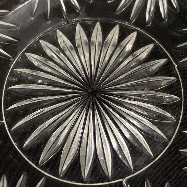 Lot of 2 Triangle Shaped Cut Glass Bowls Sawtooth Rim Palm Pattern