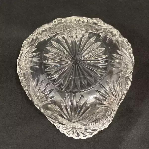 Lot of 2 Triangle Shaped Cut Glass Bowls Sawtooth Rim Palm Pattern