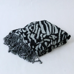 Chic Gray Black Animal Print Scarf Shawl Wrap with Fringe - Pre-Owned Fashion