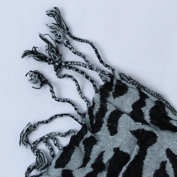 Chic Gray Black Animal Print Scarf Shawl Wrap with Fringe - Pre-Owned Fashion