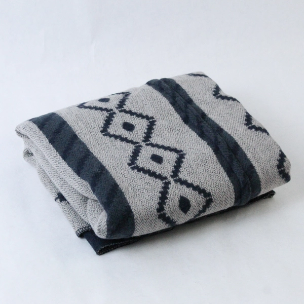 Nordstrom Gray Navy Southwest Pattern Infinity Scarf Wrap Shawl - Good Condition