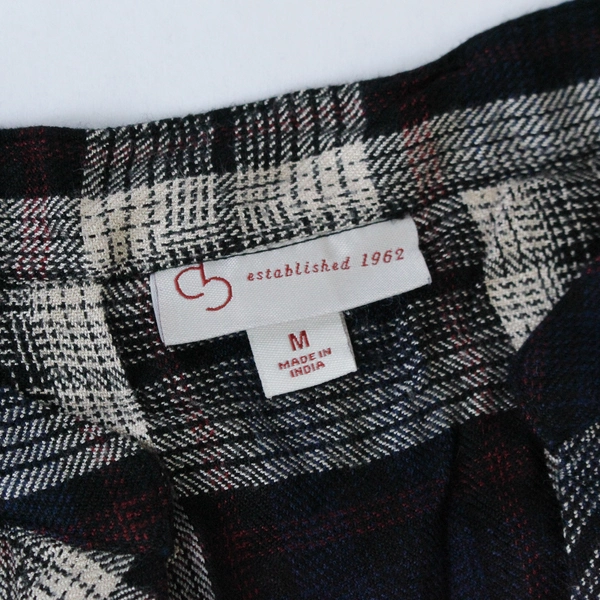 CB Casual Top Shirt Women's M Black Cream Plaid Long Sleeves Rayon