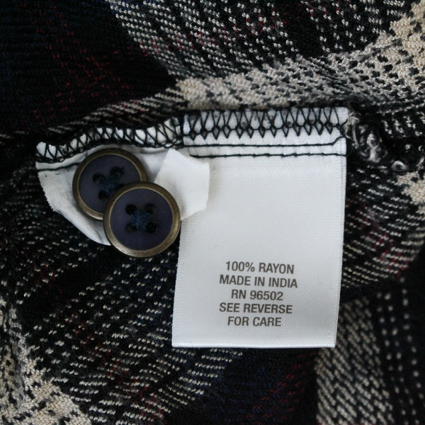 CB Casual Top Shirt Women's M Black Cream Plaid Long Sleeves Rayon