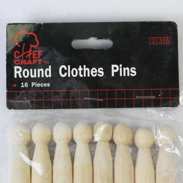 Lot of 2 Chef Craft Unopened Packs of 16 Round Hardwood Clothespins