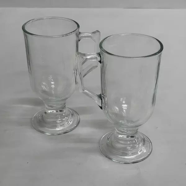 Lot of 2 Irish Coffee Mugs Clear Glass Pedestal Footed Cup
