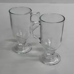 Lot of 2 Irish Coffee Mugs Clear Glass Pedestal Footed Cup