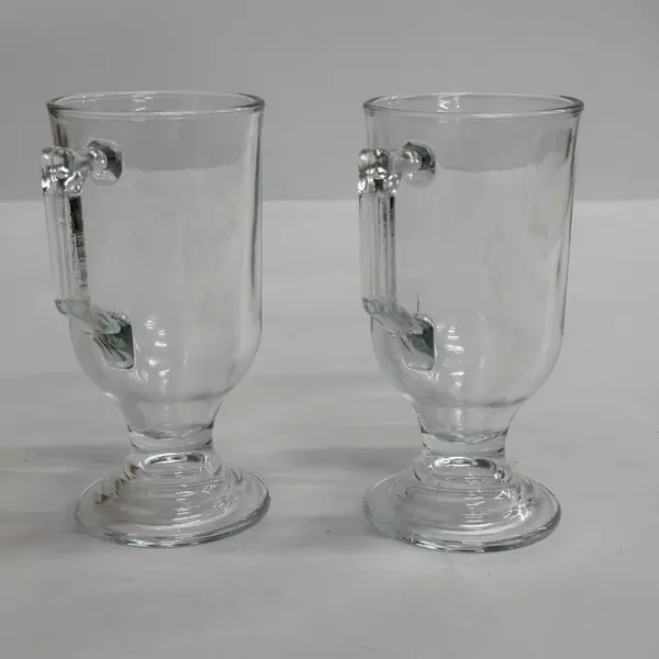 Lot of 2 Irish Coffee Mugs Clear Glass Pedestal Footed Cup
