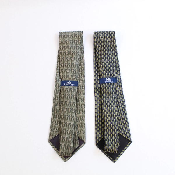2 Stafford Green & Blue Geometric Men's Ties Neckties 58" Long Pre-owned