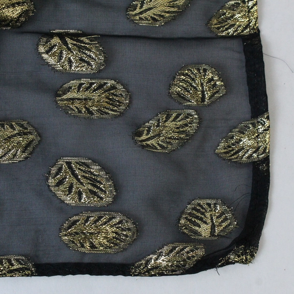 Sheer Backdrop Curtain Drape Panel Rod Pocket Black Gold Toned Leaves Decor