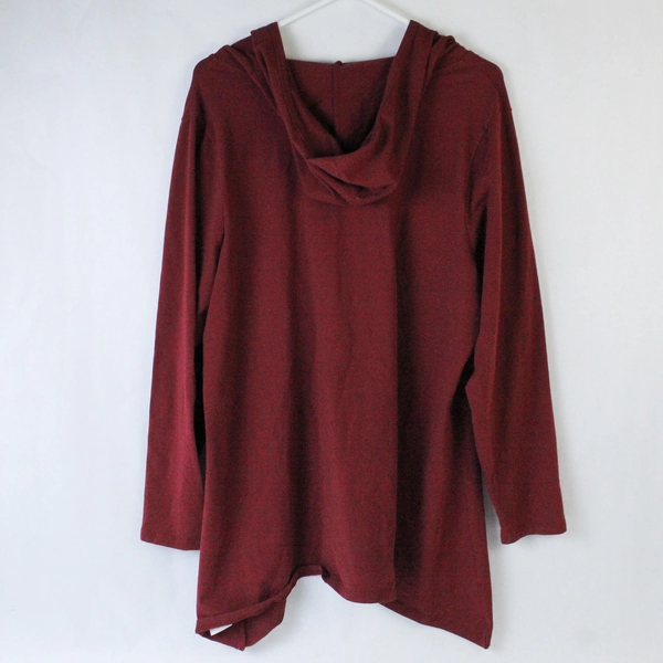 D & Co Shirt Top Women's Plus Size 1X Red Hooded V Neck Long Sleeves