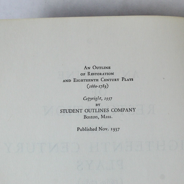 Restoration & Eighteenth Century Plays by Robert W. Lovett 1959 PB - Pre-owned
