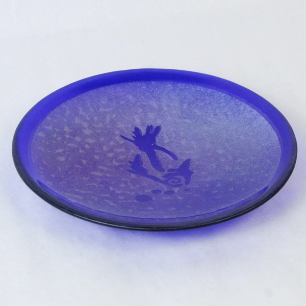 Jenelle Kathan Moonbeam Glass Works Decorative Plate Fish Cobalt Blue Iridescent