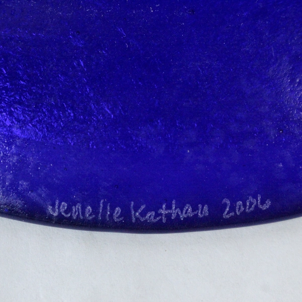 Jenelle Kathan Moonbeam Glass Works Decorative Plate Fish Cobalt Blue Iridescent