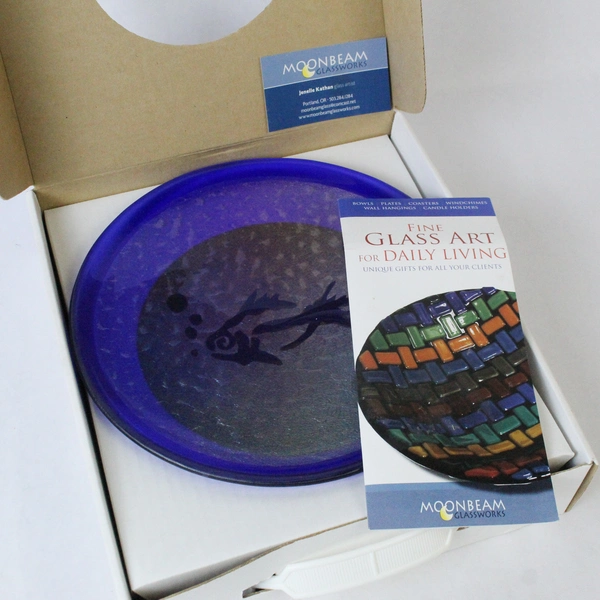 Jenelle Kathan Moonbeam Glass Works Decorative Plate Fish Cobalt Blue Iridescent
