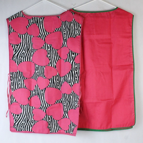 Lot of 2 Smock Aprons Pink Hearts Zebra Stripes - Pre-Owned Stains
