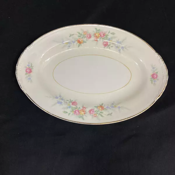 Vintage 1947 Homer Laughlin Nautilus N1577 Oval Salad Plate Roses Gold Trim