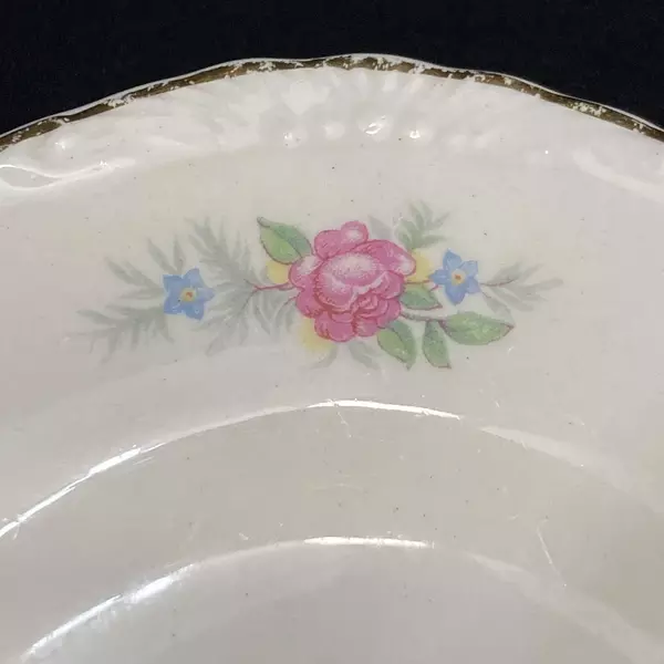 Vintage 1947 Homer Laughlin Nautilus N1577 Oval Salad Plate Roses Gold Trim