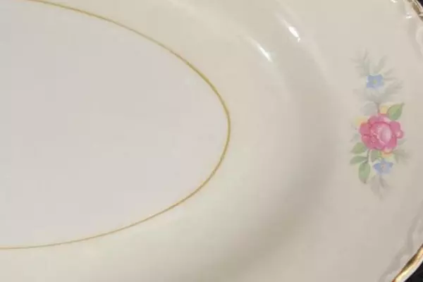 Vintage 1947 Homer Laughlin Nautilus N1577 Oval Salad Plate Roses Gold Trim