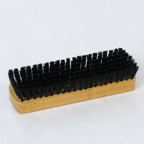 Vintage Brown Wooden Shoe Brush with Black Bristles 7.25" - Pre-owned