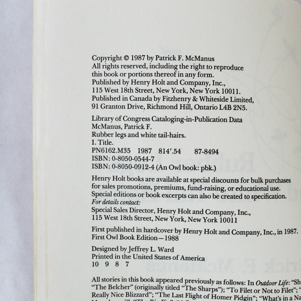 Patrick F. McManus Rubber Legs & White Tail Hairs Paperback 1987