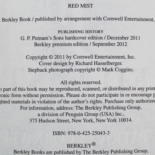 Red Mist Patricia Cornwell Berkley Books 2011 Paperback Kay Scarpetta Novel