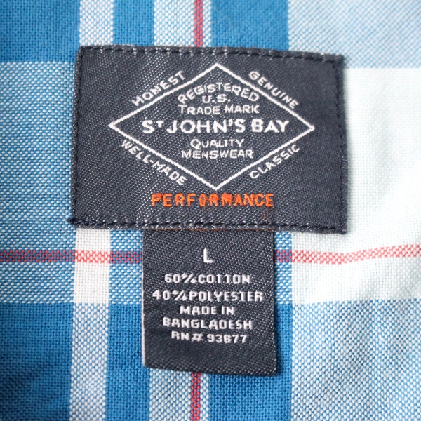 St. John's Bay Men's Blue Plaid Performance Short Sleeve Shirt L - Pre-owned
