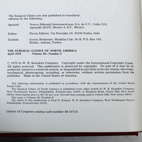 Vintage Surgical Clinics of North America April 1976 Vol 56 No 2 Book