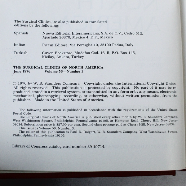 Vintage The Surgical Clinics of North America June 1976 Vol 56 No 3 Book