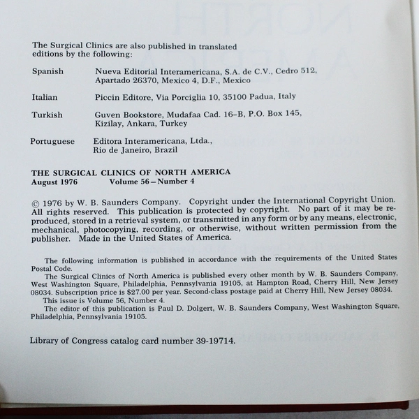 Vintage Surgical Clinics of North America August 1976 Response to Infection