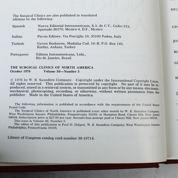 Vintage Surgical Clinics of North America Oct 1976 Vol 56 No 5 Book Good