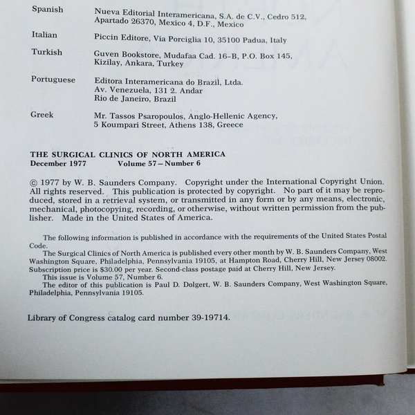 Vintage Surgical Clinics of North America Dec 1977 Vol 57 No 6 Book