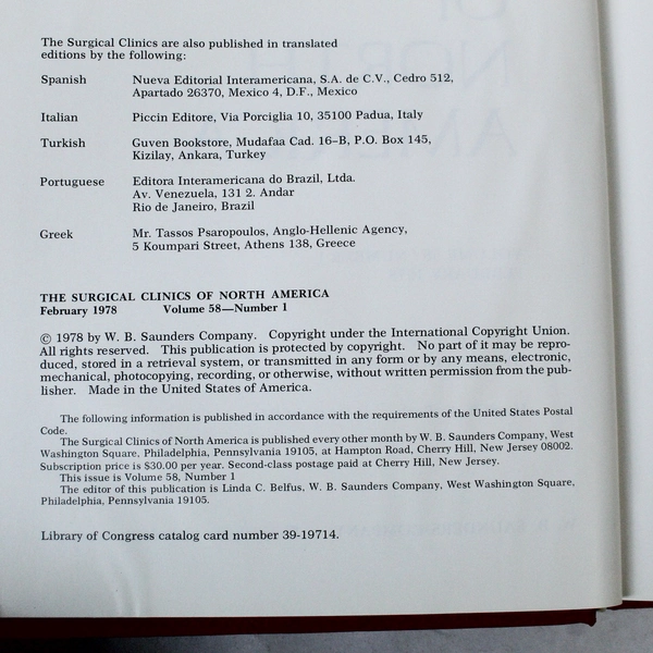 Vintage The Surgical Clinics of North America Feb 1978 Vol 58 No 1 Book