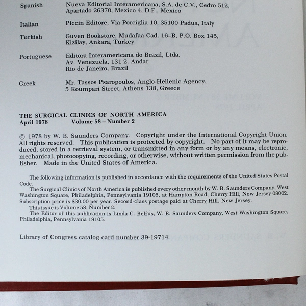 Vintage Surgical Clinics of North America April 1978 Vol 58 No 2 Book