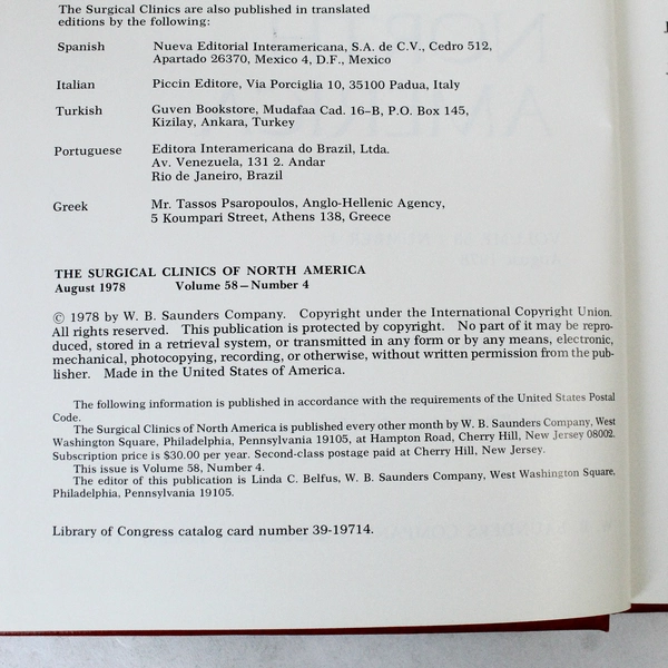 Vintage Surgical Clinics of North America Aug 1978 Vol 58 No 4 Book