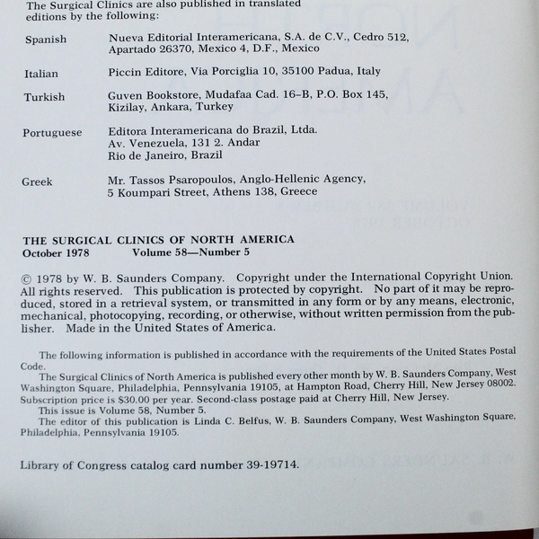 Vintage Surgical Clinics of North America Oct 1978 Vol 58 No 5 Book
