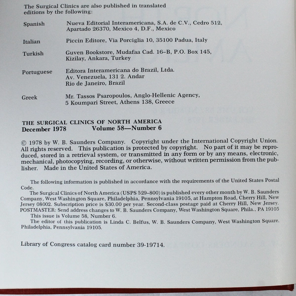 Vintage Surgical Clinics of North America Dec 1978 Vol 58 No 6 Book