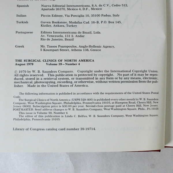 Vintage Surgical Clinics of North America Aug 1979 Vol 59 No 4 Book