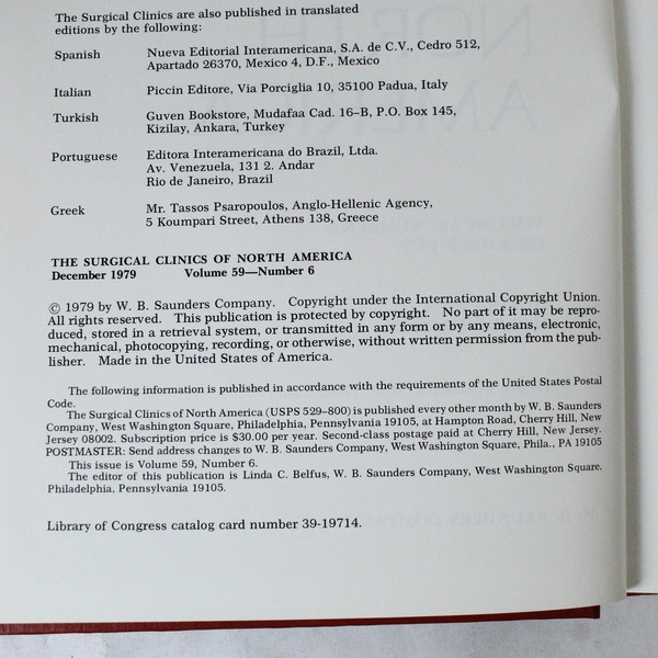 Vintage Surgical Clinics of North America Dec 1979 Vol 59 No 6 Book