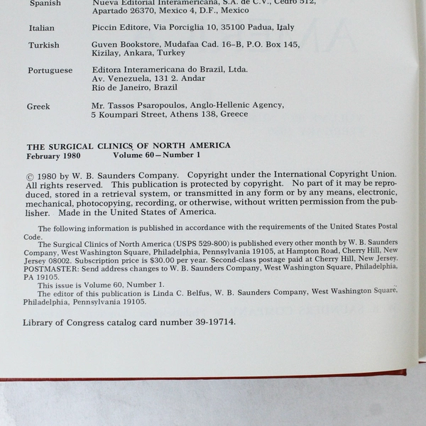 Vintage Surgical Clinics of North America Feb 1980 Vol 60 No 1 Book