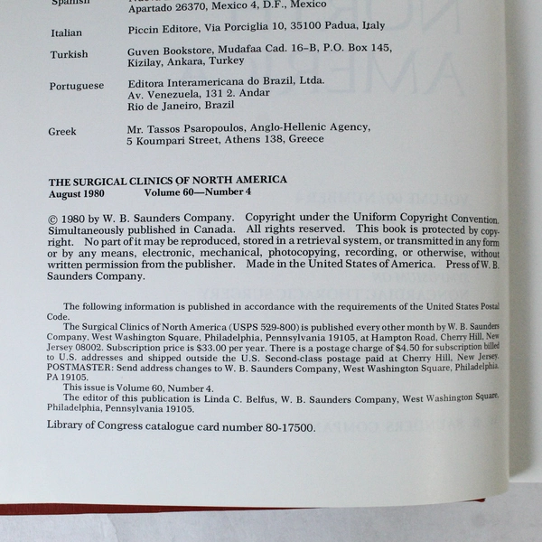 Vintage Surgical Clinics of North America Vol 60 Aug 1980 Good Condition